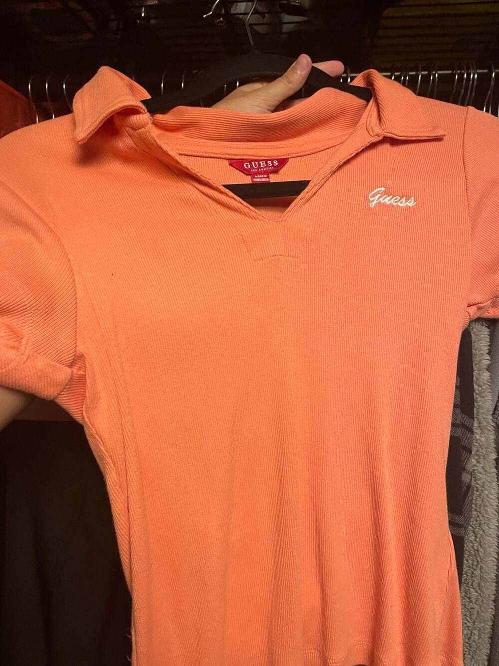 NEW Guess Polo Shirt S Orange V-neck Short Sleeve